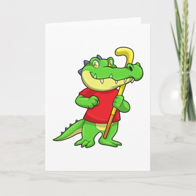 Krokodil im Feldhockey mit Hockeystick Karte (Vorderseite)