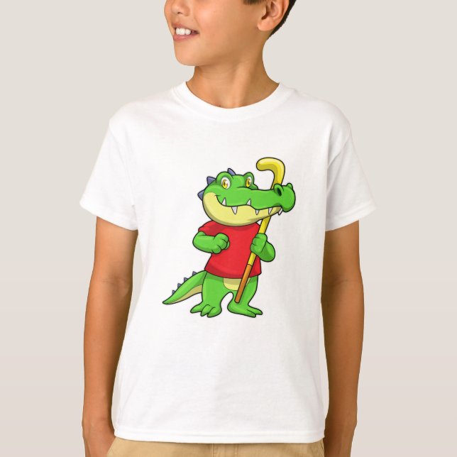 Krokodil im Feldhockey mit Hockeystick T-Shirt (Vorderseite)