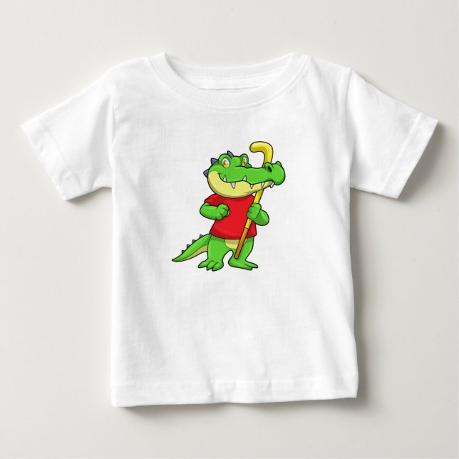 Krokodil im Feldhockey mit Stick Baby T-shirt (Vorderseite)