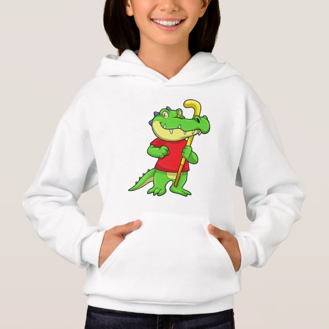 Krokodil im Feldhockey mit Stick Hoodie (Vorderseite)
