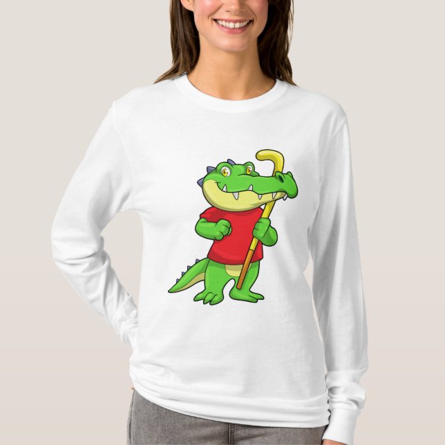 Krokodil im Feldhockey mit Stick T-Shirt (Vorderseite)