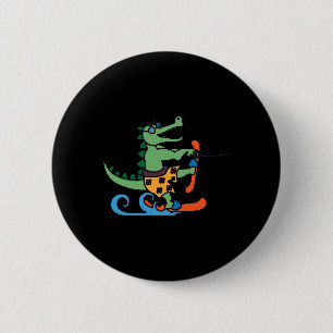 Krokodil Liebhaber Skifahren Alligator Reptil Wass Button