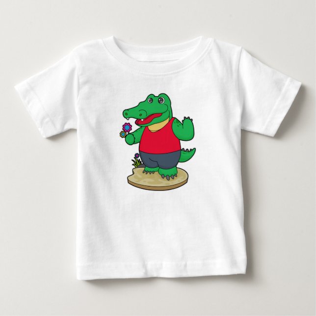 Krokodil mit Blume Baby T-shirt (Vorderseite)