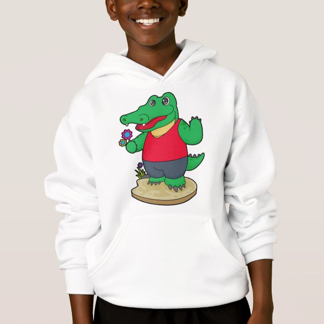 Krokodil mit Blume Hoodie (Vorderseite)