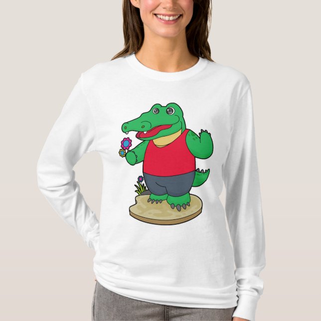 Krokodil mit Blume T-Shirt (Vorderseite)