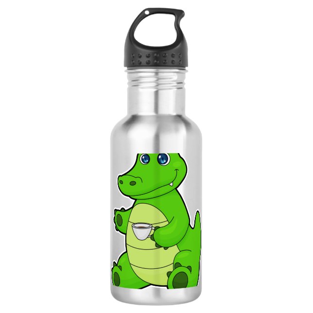 Krokodil mit Kaffee-Cup Edelstahlflasche (Vorderseite)