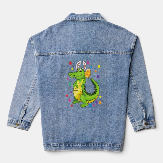 Krokodil mit sonnigen Ohren Gewittertes Ei jagen O Jeansjacke (Rückseite)