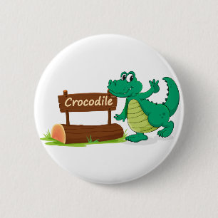 Krokodil und Namensschild Button