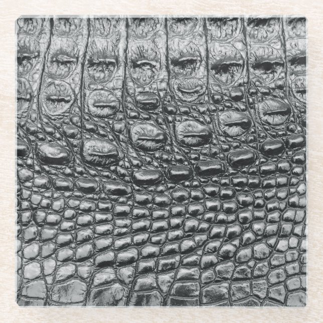 Krokodile Noir: Mystik aus schwarzem Leder Glasuntersetzer (Vorderseite)