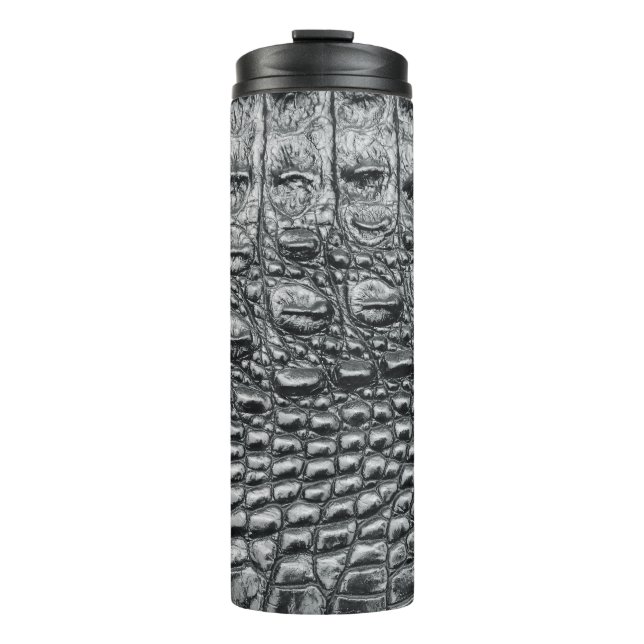 Krokodile Noir: Mystik aus schwarzem Leder Thermosbecher (Vorderseite)