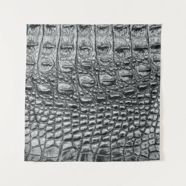 Krokodile Noir: Mystik aus schwarzem Leder Wandteppich (Vorderseite)