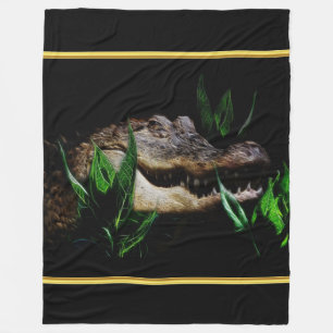 Krokodile-Raubtier, Kopf mit Goldfolienstruktur Fleecedecke