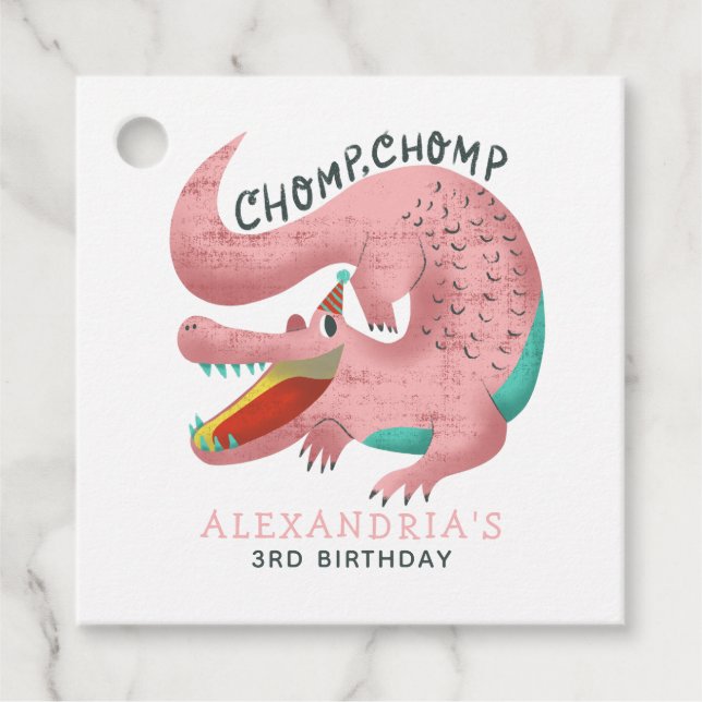 Krokodile Thema Geburtstagsparty Pink Geschenkanhänger (Vorderseite)
