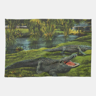 Krokodile, Vintage Meeresleben Reptilien Tiere Küchentuch