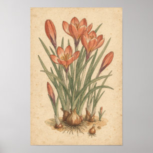 Krokus-Botanikdruck Frühlingsblumenstudie Poster