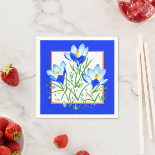 Krokusblumen Blau & Weiß Papier Servietten