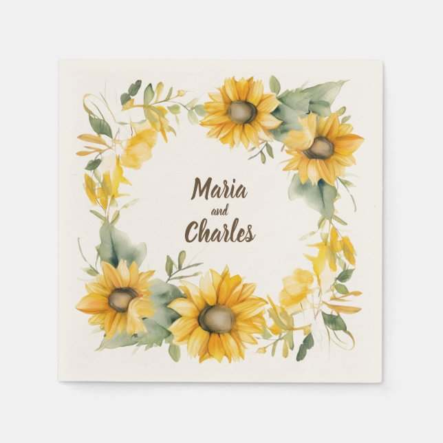 Krone der Sonnenblumen: Personalisierte Hochzeit v Serviette (Vorderseite)