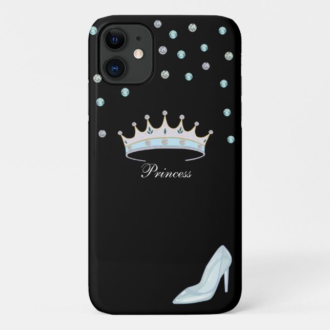 Krone, Edelsteine und Kristallschuh auf schwarz Case-Mate iPhone Hülle (Rückseite)
