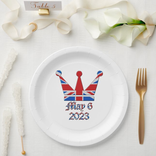 Krone mit Union Jack King Coronation Pappteller (Hochzeit)
