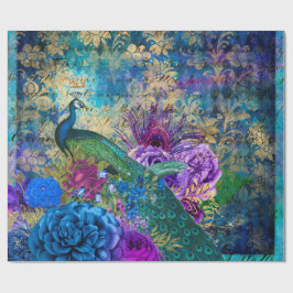 Krone Pfau auf Blauem Lila Blauer Flor Geschenkpapier