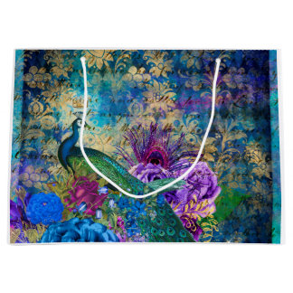 Krone Pfau auf Blauem Lila Blauer Flor Große Geschenktüte