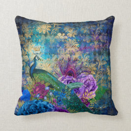 Krone Pfau auf Blauem Lila Blauer Flor Kissen