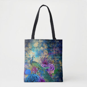Krone Pfau auf Blauem Lila Blauer Flor Tasche