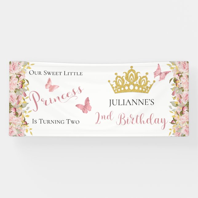 Krone | Schmetterlinge BlumenPrinzessin 2. Geburts Banner (Horizontal)