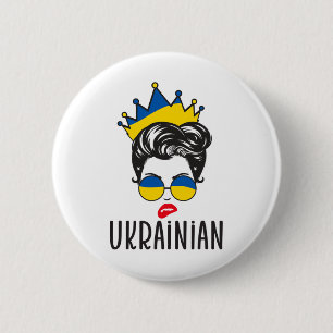 Krone Ukrainisches Mädchen Ukraine Unordentlicher Button
