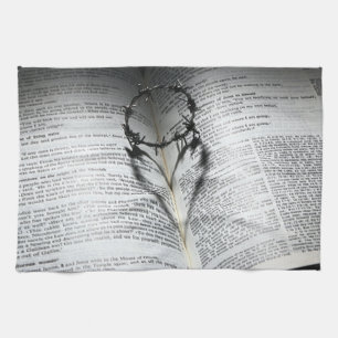 Krone von Thorns Herz und Bibel Küchentuch