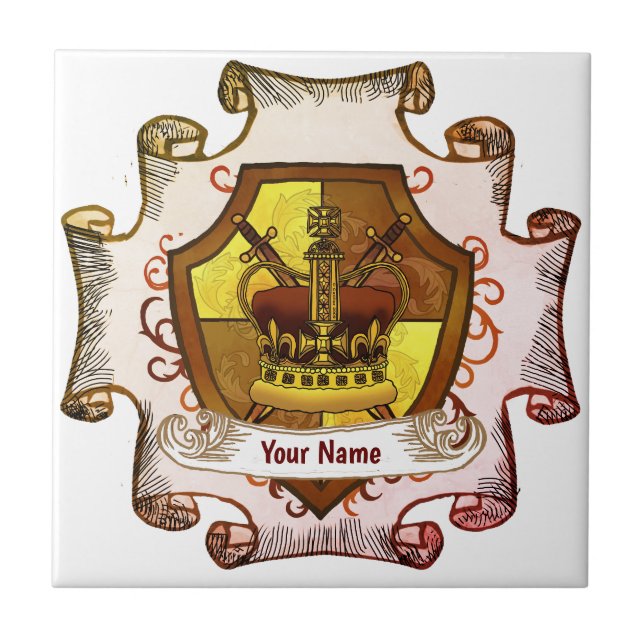 Kronen-Familienwappen-Nachname Fliese (Vorderseite)
