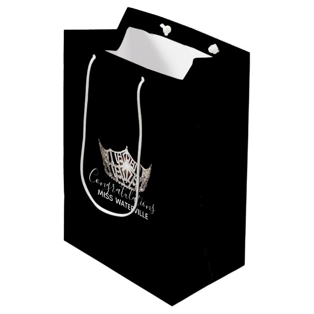 Kronen-Geschenk-Tasche Miss Amerikas silberne Mittlere Geschenktüte (Vorderseite Schrägansicht)