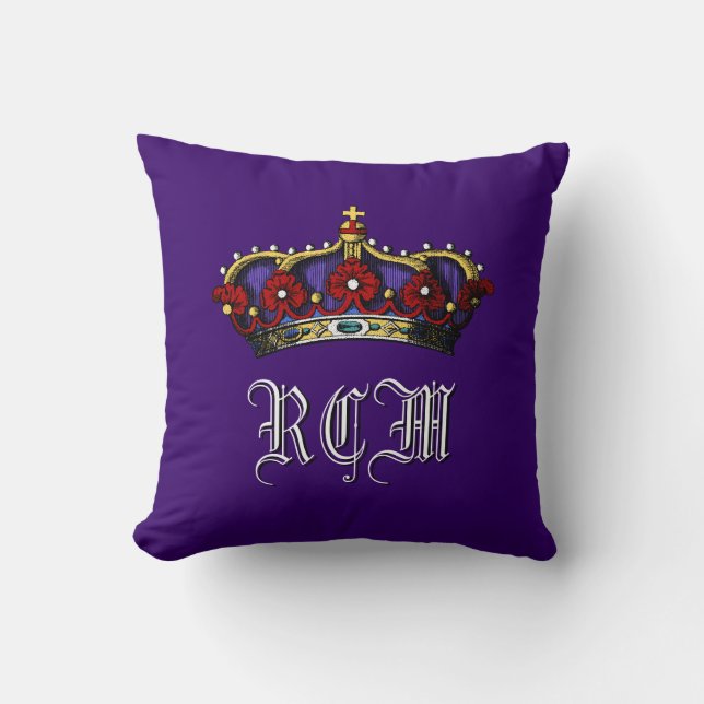 Kronen-Monogramm-königliche Touch lila Kissen (Vorderseite)