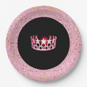 Kronen-Papier-Teller-Goldenes Stern-Rosa Pappteller