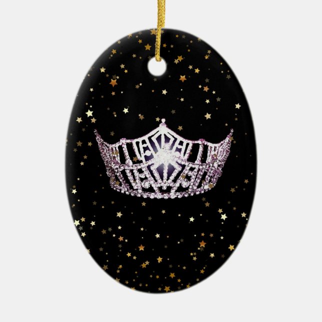 Kronen-Weihnachtsverzierung Miss Amerikas silberne Keramik Ornament (Vorne)