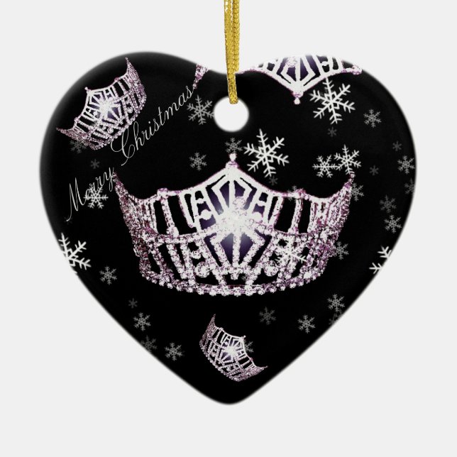 Kronen-Weihnachtsverzierung Miss Amerikas silberne Keramikornament (Vorne)