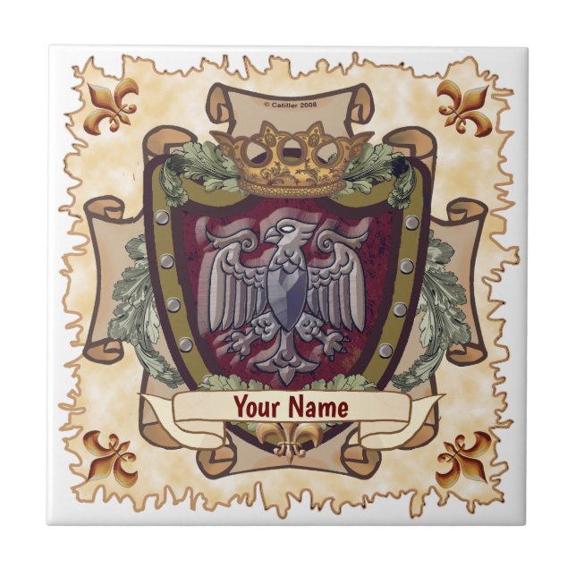 Kronenbanner Adler Nachname Fliese (Vorderseite)