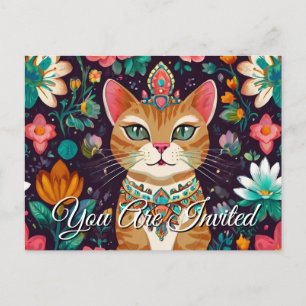 Kronenjuwelen Katze Einladung Postkarte