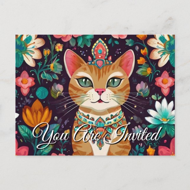 Kronenjuwelen Katze Einladung Postkarte (Vorderseite)