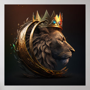 Kronenkönig der Jungle Löwe in Goldkrone Poster