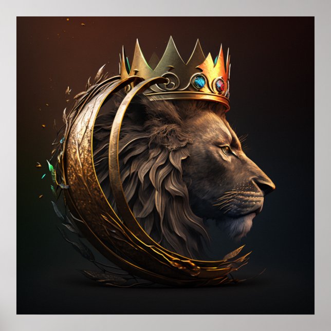Kronenkönig der Jungle Löwe in Goldkrone Poster (Vorne)