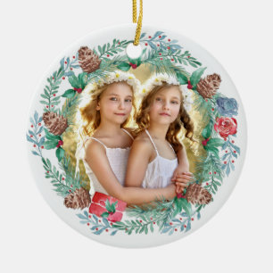 Kronenkranz des Weihnachtsmanns Doppelseitiges Fot Keramik Ornament