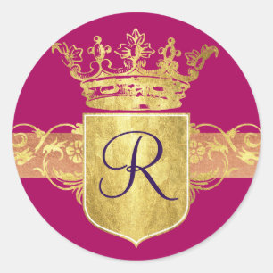 Kronenmonogramm, Goldtöne Runder Aufkleber