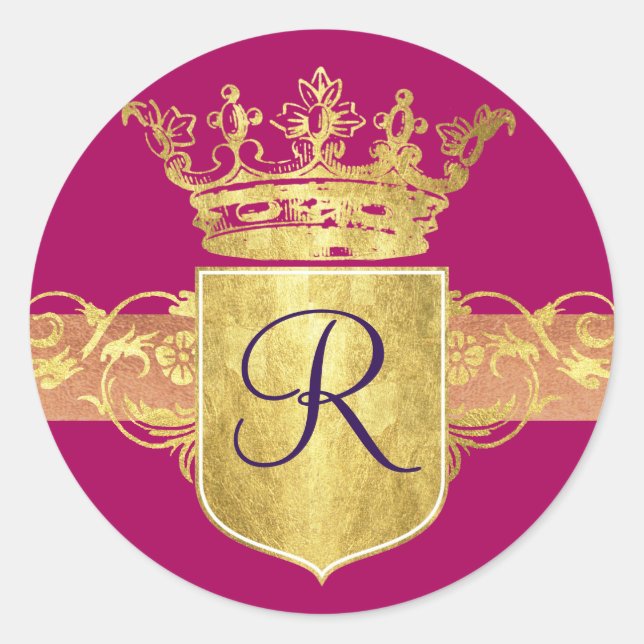 Kronenmonogramm, Goldtöne Runder Aufkleber (Vorderseite)
