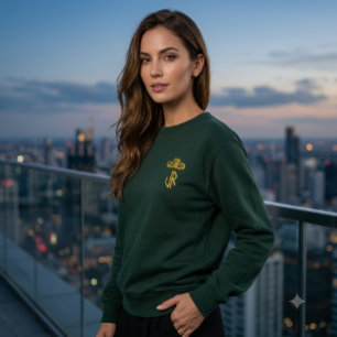 Kronenmonogramm JR-Schriftzug Goldene Initialen Pe Besticktes Sweatshirt