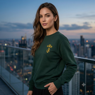 Kronenmonogramm JR-Schriftzug Goldene Initialen Pe Besticktes Sweatshirt