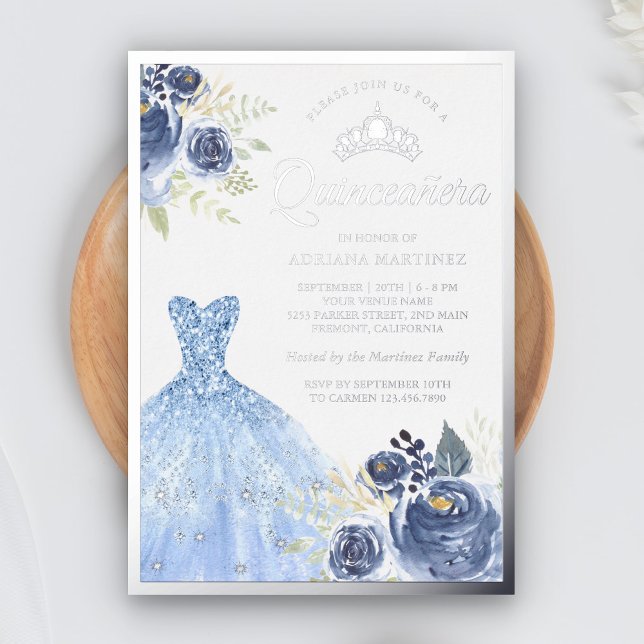 Kronenpastel Blaue Rose Quinceanera Folieneinladung (Von Creator hochgeladen)