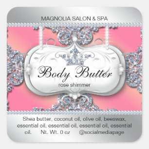 Kronensalon Glitzer Silver Pink Square Sticker