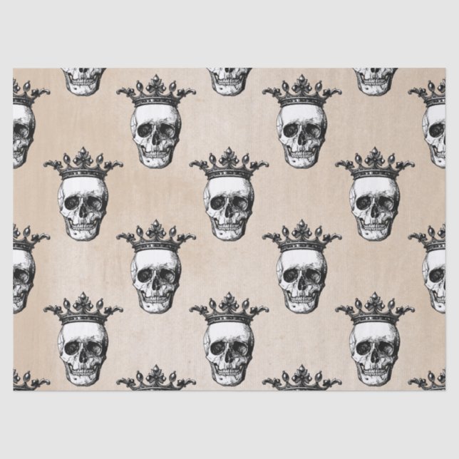 Kronenweißer Schädel auf Tan Decoupage Seidenpapier (Vorderseite)