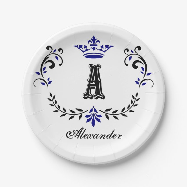 Kronkleider für eine Monogramm-Hochzeit Pappteller (Vorderseite)